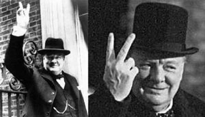 Уинстон Черчилль любил показывать знак V. Случайно ли он менял положение руки, или делал это намеренно, история умалчивает...